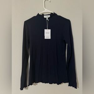 & other stories frilled ribbed mock neck top NWT